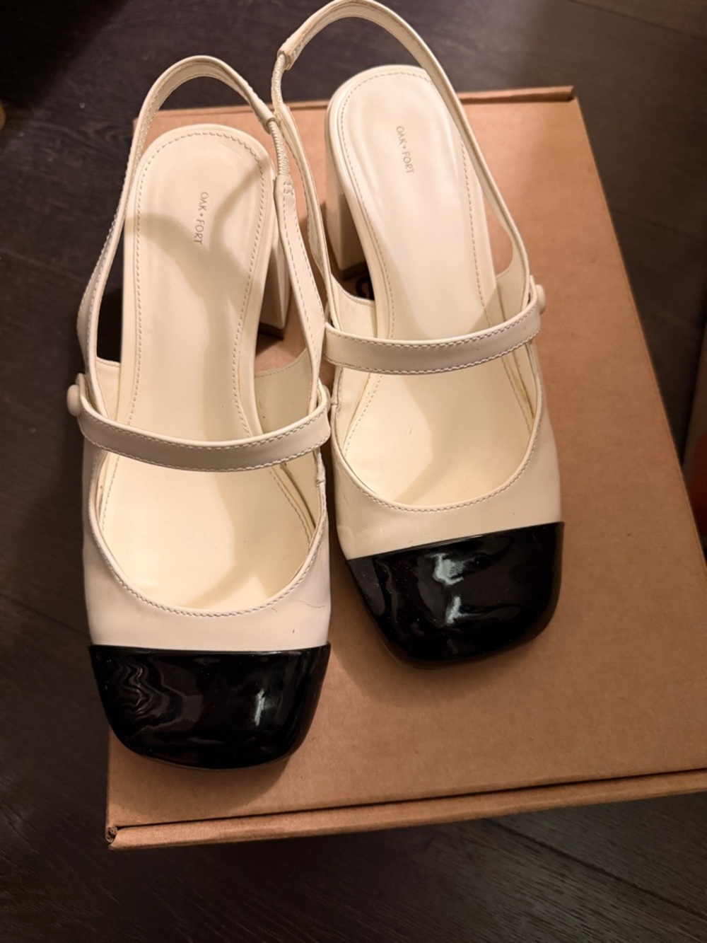OAK + FORT Black and Cream Mary Jane Slingback Heels
